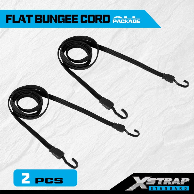 XSTRAP STANDARD 2PK 77 Inch Flat Bungee Cord Heavy Duty Adjustable Long Straps with Hooks for Hand Truck, Camping, Motorcycle, Cars, Bikes, Luggage Rack (Black) - Image 2
